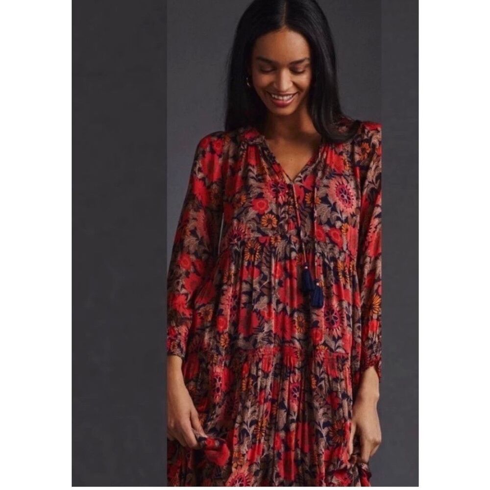New Anthropologie women's medium Marais floral print chiffon tiered maxi dress S - Picture 3 of 5